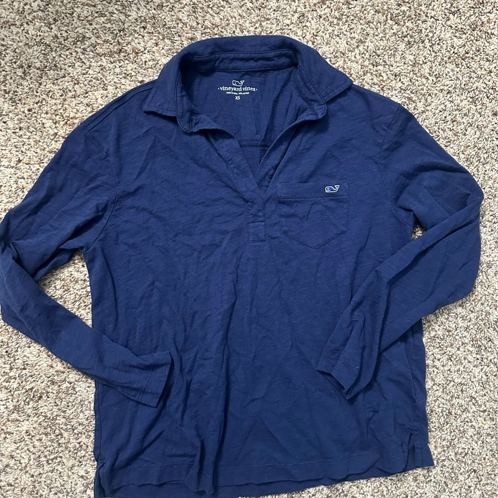 Vineyard Vines Women's Navy Blue Long Sleeve  Polo Shirt